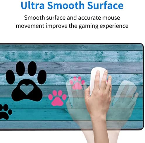 Large Gaming Mouse Pad, Keyboard Wrist Rest pad + Mouse Wrist pad + Coaster Set Extended Waterproof Non-Slip Table mat Suitable for Home Office Learning Games - Black and Pink Dog Paw Prints