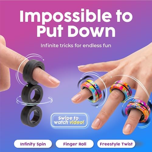BUNMO Magnetic Fidget Rings 9pk – Cool Fidgets for Teens, Quiet Fidget Toys, Fidget Toys Adults, Maximum Strength 8 N50 Magnets, Learn Cool Tricks, Teen Gifts, Fidgets for Kids 8-12, 3 Unique Colors