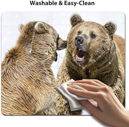9.5x7.9 Inch Office/Gaming Mouse Pad, Wild Brown Bears Fighting Grizzlies, Cute Anti-Slip Mat for Desk Decor