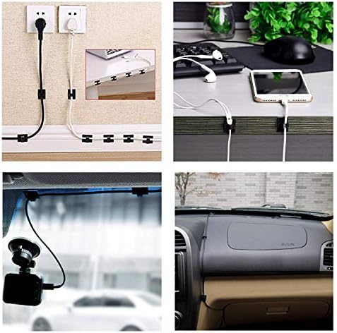 Cable Clips Self with 3M Adhesive Cord Organizer, Wire Holder Clamp Management Sticky for Desk Car Dash Cam Tables Wall, Black 30pcs