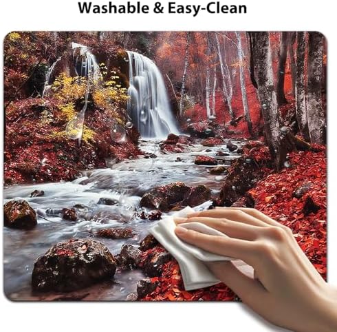 9.5x7.9 Inch Office/Gaming Mouse Pad, Autumn Waterfall Scenery Forest Stream & Fall Foliage, Cute Anti-Slip Mat for Desk Decor