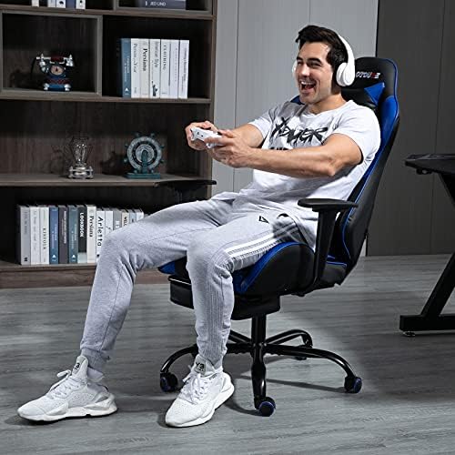 Blue Ergonomic High Back PC Racing Massage PU Leather Gaming Chair