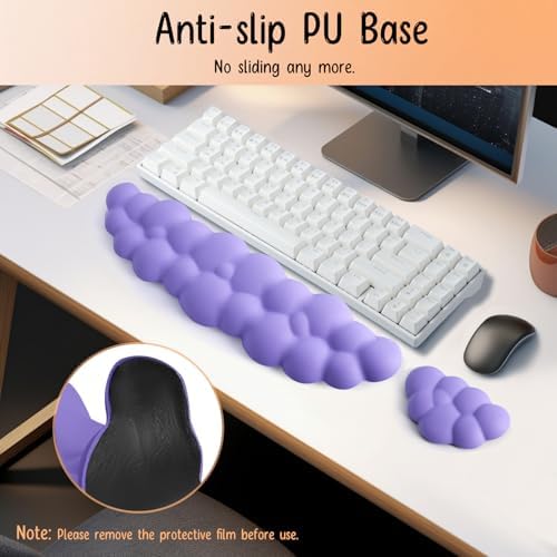 Keyboard Wrist Rest Mouse Wrist Support Set, Cloud Keybroad Wrist Rest Pad with Non-Slip PU Base, Memory Foam Wrist Rest for Pain Relief Computer Laptop Gaming Home Office, Purple