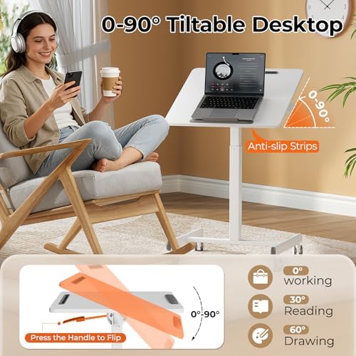 JOY worker 23.6" Small Mobile Standing Desk, 90° Tilt Rolling Laptop Desk