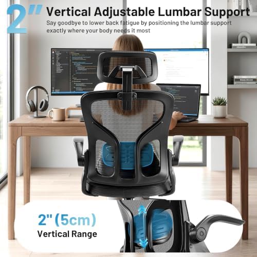 Office Chair Ergonomic Desk Chair with Adjustable Headrest Lumbar Support, High Back Breathable Mesh Chair with 120° Tilt & Flip-Up Armrests, Swivel Comfy Task Computer Chair for Work, Study