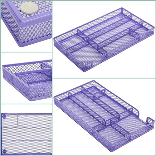 Annova Desk Drawer Organizer Tray for Office Organization - Metal Mesh - Storage Tray with Dividers for Pens, Desktop Accessories, Bathroom, Kitchen, Makeup and Office Supplies (Small, Purple)