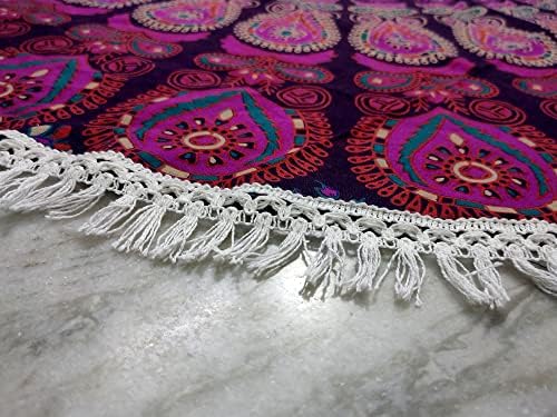 Round Beach Tapestry Turquoise Mandala Throw/Boho Hippie Beach Blanket Roundie/Indian Cotton Bohemian Large Round Table Cloth-Home Decor/Yoga Mat Meditation Picnic Rug (70", White And Pink)