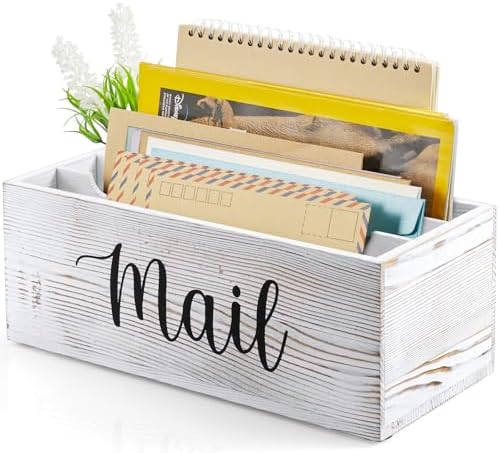 DRASTAR Mail Organizer Countertop, Mail Holder with 3 Slots, Mail Sorter Organizer for Desk, Envelope Holder for Home Office, Retro White