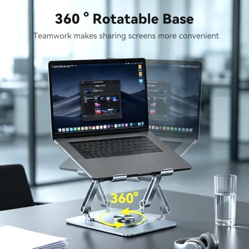 360° Rotatable Foldable Laptop Stand with Cooling Fan, Dual Support Height Angle Adjustable Laptop Cooler Fits 10-17.3 Inch Laptops