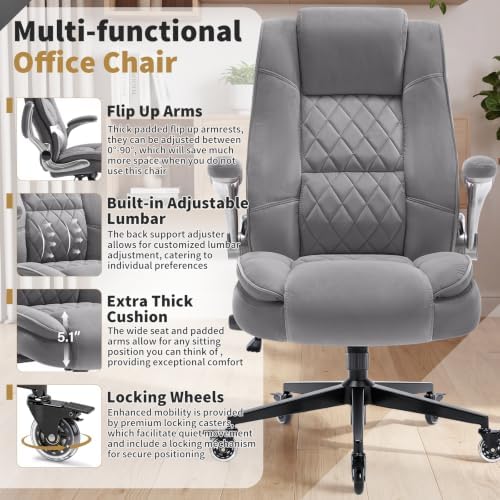 Fabric High Back Office Chair, Thick Padded Ergonomic Computer Desk Chair