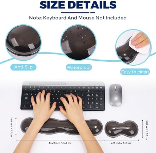 Gel Wrist Rest for Keyboard and Mouse, Wrist Rest for Keyboard, Mouse Wrist Support, Pain Relief, Cool Touch, Non-Skid, Wrist pad