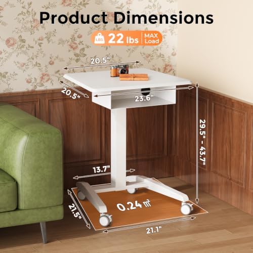 JOY worker Mobile Standing Desk with Drawer, 23.6" Small White Laptop Desk