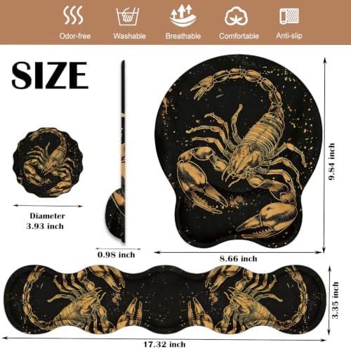 Ergonomic Keyboard Wrist Rest & Mouse Wrist Support Set with Lace Coaster, Gel Memory Foam Anti-Slip Base, Pain Relief for Typing, Scorpio
