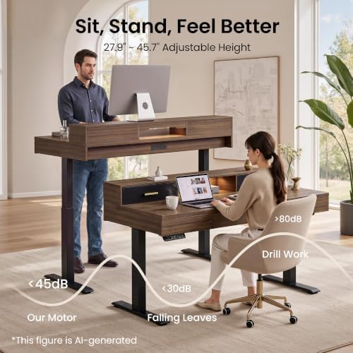 60" Standing Desk with 5 Drawers, Electric Adjustable Home Office Desk