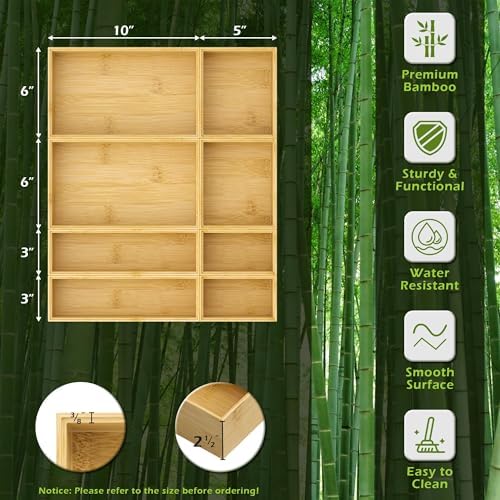 Bamboo Drawer Organizer Boxes, 8-Piece Set for Kitchen & Bathroom