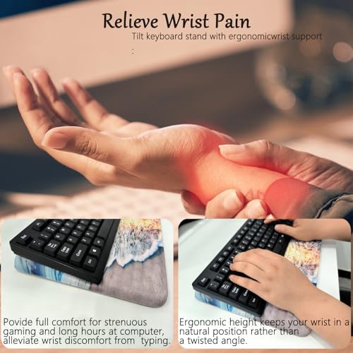 Computer Keyboard Stand Pad with Wrist Rest Easy Typing Wrist Rest Support with Comfortable Wrist Pad Ergonomic Tilted Keyboard Riser Holder for Desktop Office Home School Ocean Beach