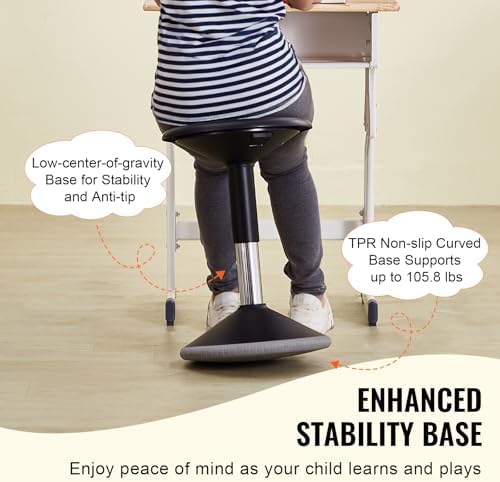 VEVOR Wobble Chair, Height-Adjustable (15.7-21.7") Active Chair, Flexible Seating Wobble Stool Made of PVC+ABS Improves Focus & Posture, Ideal for Schools, Office and Home, Age 12-18, Black