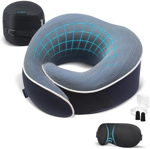 Proglobe Travel Pillow, Orthopedic Memory Foam Airplane Neck Pillow, Blue