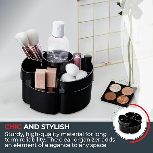 Masirs Small 360 Rotating Makeup Organizer, 5 Compartments, Round Black