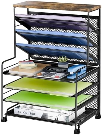 Simple Trending 8-Tier Desk File Organizer for Office, Home or School, Black