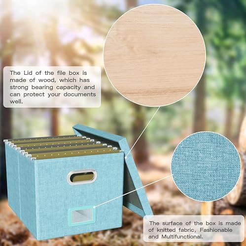 Oterri 2 Pack File Storage Organizer Box,Filing Box,Portable File Box with Lid,Fit for Letter/Legal File Folder Storage,Light-blue-Box only