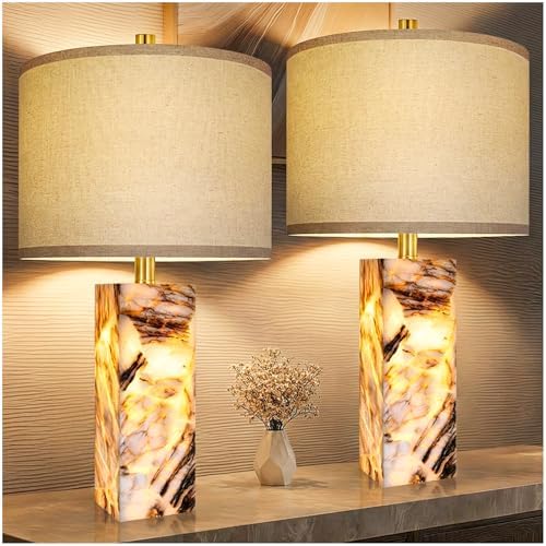 Scenekoy 23" Alabaster Table Lamps Set of 2 with Night Light for Bedroom