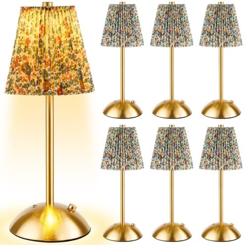 6 Pcs Cordless Table Lamp Rechargeable Touch Lamp, Gold Floral