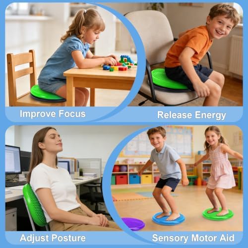 Wobble Cushion, Fimeetoy 360°Spinning Wiggle Seat, ADHD Sensory Chair,Flexible Seating in Classroom & Home,ADHD Tools for Kids,2-in-1 Detachable Balance Pad,Fidget for Focus-Green