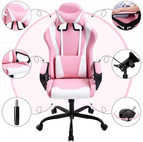 Pink Gaming Chair for Adults - High Back Ergonomic Office & PC Gaming Chair with Wheels, Reclining & Adjustable Headrest & Lumbar Support