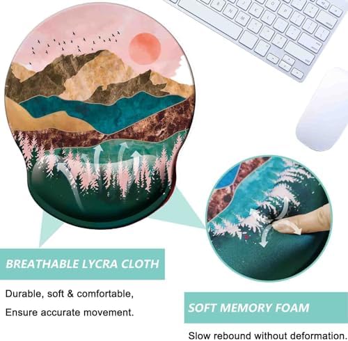 Mouse Pad with Wrist Support, Ergonomic Mouse Pad with Memory Foam Wrist Rest Cushion, Non-Slip Rubber Base Gaming Mice Pad for Home Office Computer Laptop, Sunrise
