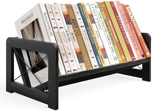ELITEROO Desk Bookshelf, Small Book Shelf, Wooden Desktop Bookcase, Tilting Table Top Bookshelf for Home Office, for Book Display, Cookbook Storage, Kids Reading, Black