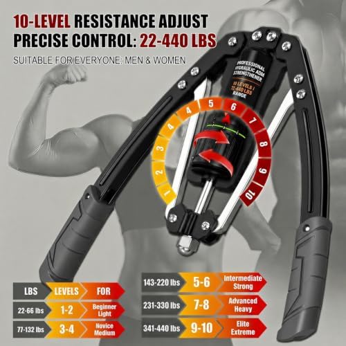 Arm Exercise Equipment Chest Workout - 10 Gears 22-440lb Hydraulic Power