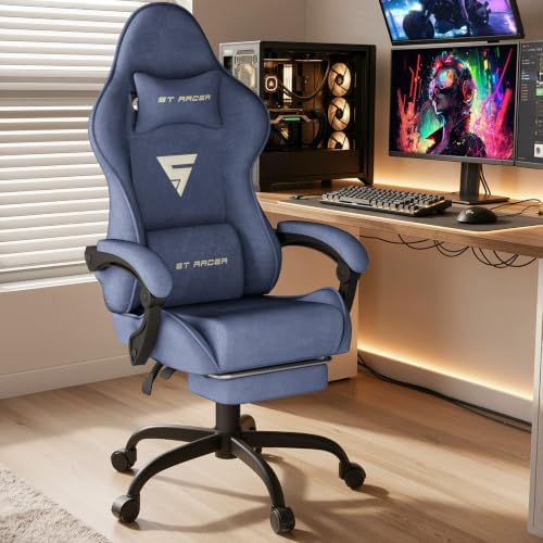 Ferghana Ergonomic Velvet Gaming Chair with Massage, Footrest & Reclining High Back, Racing Style Computer Desk Chair for Adults, Home Office Use, Grey