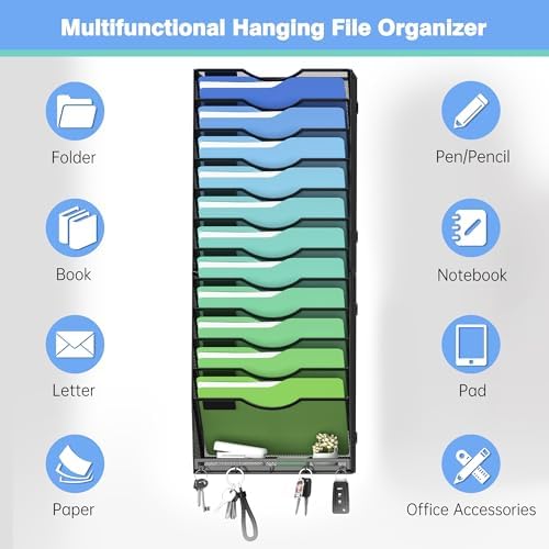 Kuntine.B Wall File Organizer Office Hanging Magazine Holder Wall File Organizer for Office Home