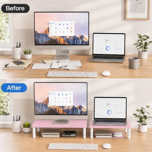OPNICE Adjustable Monitor Stand Riser for Desk, Wood Computer & Laptop Stand, Desk Organizers and Accessories, Office Desk Accessories & Workspace Organizer for Home Office Supplies, Pink