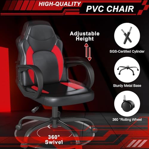 Comfy Gaming Chair, High‑Back Computer Video Game Chair, Red