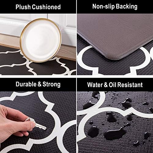 Carvapet Anti Fatigue Kitchen Mat 2 Piece Set Black Moroccan Mats for Floor