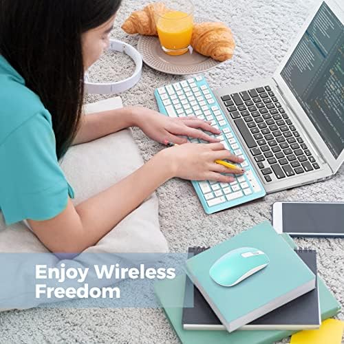 Wireless Keyboard and Mouse Combo, Lovaky 2.4G Full-Sized Ergonomic Keyboard Mouse, 3 DPI Adjustable Cordless USB Keyboard and Mouse, Quiet Click for Computer/Laptop/Windows/Mac (1 Pack, Blue)