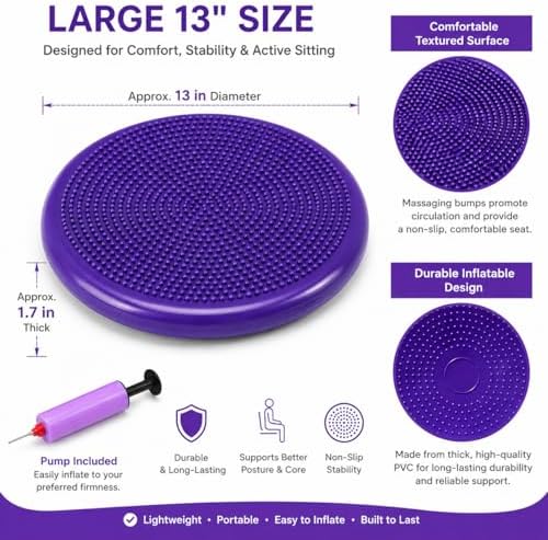 Hanstuten Wobble Seat Cushion Balance Disc - Rubber Wiggle Seat for Active Sitting, Office Desk Chair, and Core Strength Training