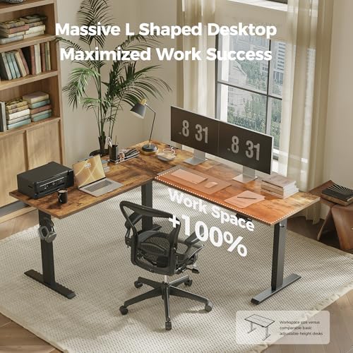 Agilestic L Shaped Standing Desk Adjustable Height, 63 Inch, Rustic Brown