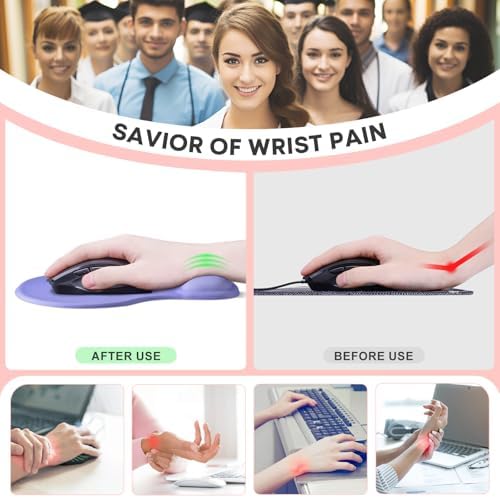 JIKIOU Ergonomic Mouse Pad with Gel Wrist Rest 2Pack, Portable Small Purple