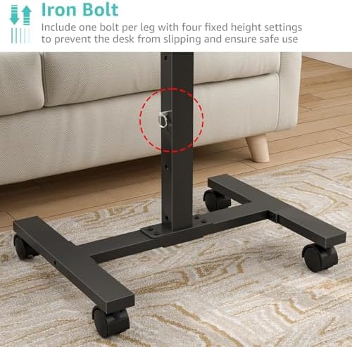 WINAZ Small Portable Laptop Rolling Desk - 24 Inch Mobile Computer Desk Adjustable Height with Wheels for Small Spaces Home Office, Kids Couch Desks Side End Table, Black