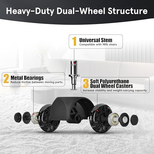Office Chair Wheels Replacement, 2.5 Inch Heavy Duty Caster Set, for Carpet and Hardwood Floors, Universal Size 11x22mm, Fits 99%, Black