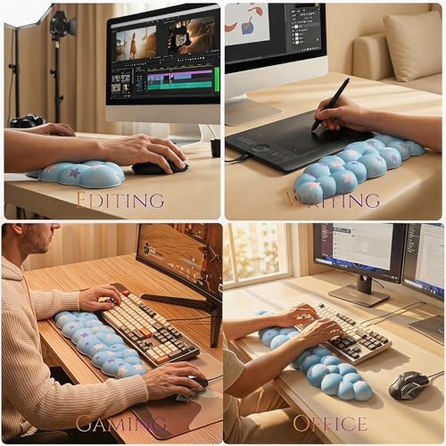 Cloud Wrist Rest Set for Keyboard & Mouse, 16.9", Blue Colorful Star