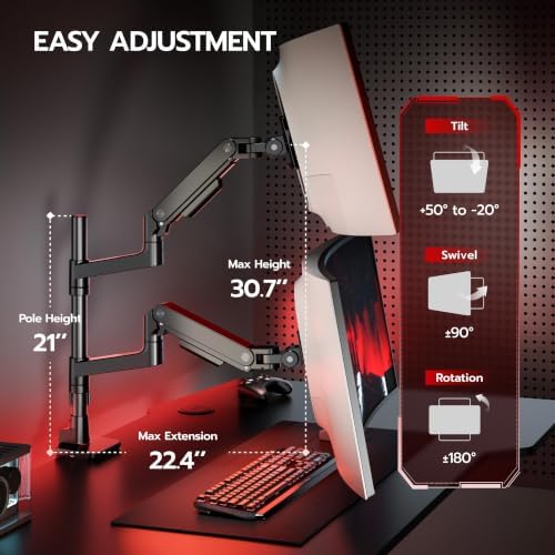 ARES WING Tall Dual Ultrawide Monitor Mount with USB A/C for 17 to 49 Inch
