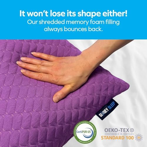 Sidney Sleep Set of 2 Queen Size Adjustable Bed Pillows for Side and Back Sleepers - Memory Foam Pillows for Neck and Shoulder Support - Customizable Loft - Extra Foam Included (Magenta)
