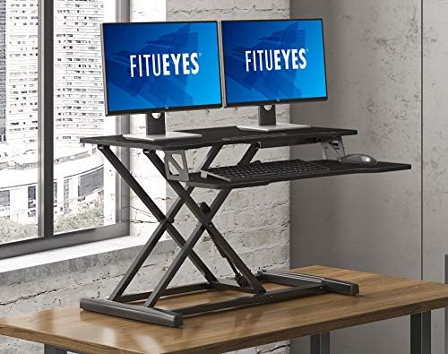 FITUEYES Height Adjustable Standing Desk 32” Wide Sit to Stand Converter