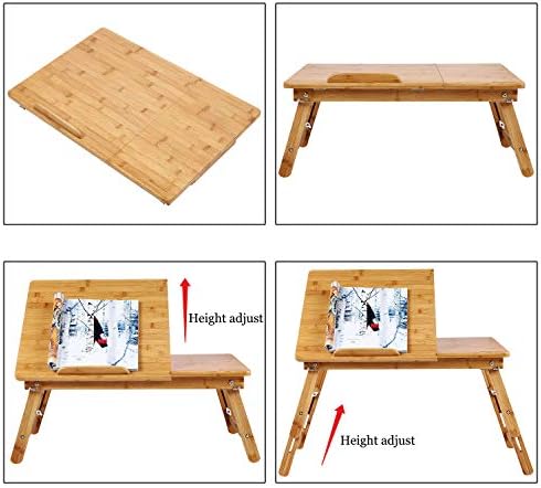 Nnewvante Bamboo Bed Tray with Tilting Top, Drawer 23.6 x 15.8in