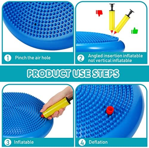 Sotiff 4 Pcs Inflated Wobble Cushion Wiggle Seat for Sensory Kids Flexible Seat for Classroom Wobble Disc with Inflation Pump Stability Balance Board for Adult Physical Therapy Exercise