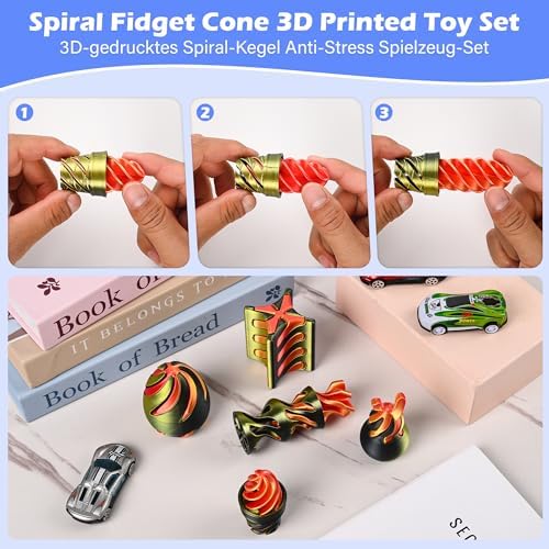 5 Pack Spinning Fidget Toys Golden Orange 3D Printed Desk Decor Set